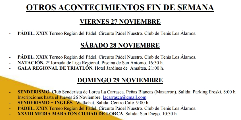 agenda deportiva lorca