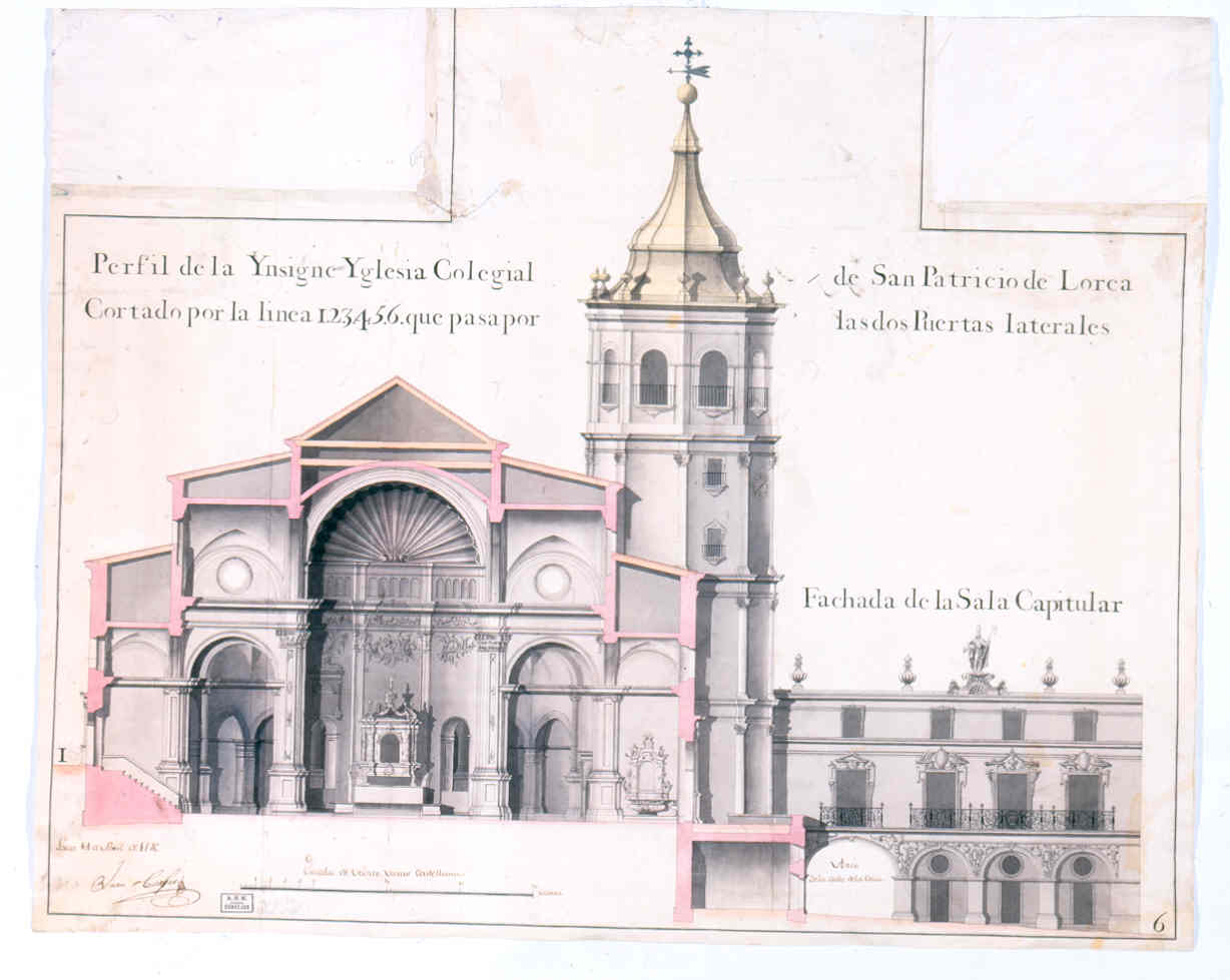 14 abril 1776 Perfil de la Colegiata de San Patricio de Lorca. Puerta de la Sala Capitular.