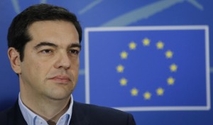 epa04603200 Greek Prime Minister Alexis Tsipras gives a press briefing at the end of the meeting with President of the European Parliament Martin Schulz (not pictured) at the European Parliament in Brussels, Belgium, 04 February 2015. Greek Prime Minister Alexis Tsipras met with European Union officials in Brussels during a week of intense diplomatic efforts by Athens' new government to renegotiate the terms of its international bailout.  EPA/OLIVIER HOSLET